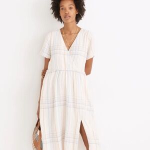 Linen-Blend Clara Midi Dress in Plaid